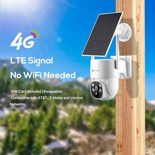 Kittyhok 4G LTE Cellular Solar Security Camera Wireless Outdoor, 2K No WiFi Security Camera, 360¡Æ Live View Pan/Tilt, Color Night Vision, 2 Way Talk, PIR Motion Sensor, Siren, Built-in SIM Card