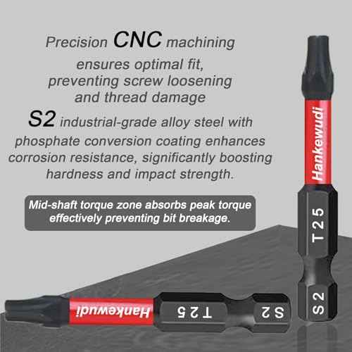 10 Piece T25 Torx Bit Set For Impact Driver,2 Inch #25 Torque Star Screwdriver Bit Set, CNC Machining S2 Steel Torx Head Power Bits,With Rugged Storage Box