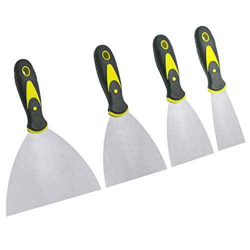 Putty Knife Set, 4 PCS (2,3,4,6 inch) Spackle Putty Knives, Metal Scrapers, Putty Scrapers for Drywall, Putty, Decals, Wallpaper, Baking, Patching and Painting