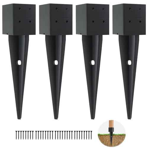 4 Pcs 4x4 Fence Post Anchor Ground Spike16(Inner Size 3.6"x3.6") Black Powder Coated?Mailbox Post Anchors, for Deck,Fence,Railing,Mailbox..