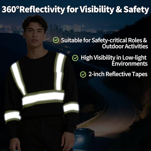 High Visibility Safety Shirts for Men, Hi Vis Class 3 Long Sleeve Reflective Construction Shirts