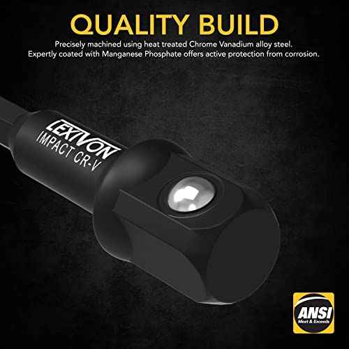 LEXIVON Impact Grade Socket Adapter Set, 3" Extension Bit With Holder | 3-Piece 1/4", 3/8", and 1/2" Drive, Adapt Your Power Drill To High Torque Impact Wrench (LX-101)