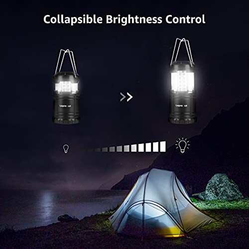 Lepro 4 Pack Black Collapsible LED Camping Lanterns, Water Resistant IPX4