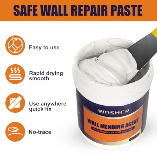 WDSHCR 1 Pack Drywall Repair Kit with 8.5oz Wall Putty, Patches & Scraper