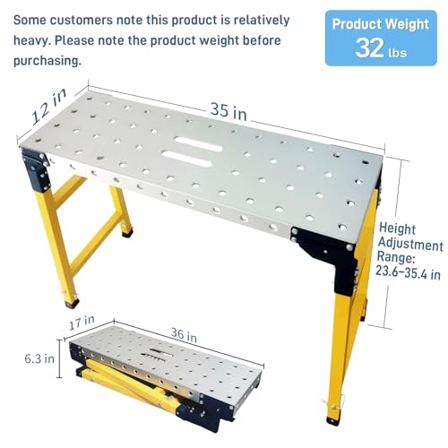 Villertech 35.5" Wide Foldable Height-Adjustable Scaffolding Work Platform