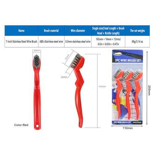 GOLDEN SMILE 3-Pack 7" Stainless Steel Wire Brushes - 40% Denser Than Standard Brushes - for Heavy-Duty Cleaning: Grill Grates, Uncoated Pans, Rust Removal, Deburring & Metal Cleaning