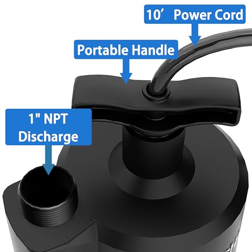 LANCHEZ 1/2 HP Submersible Water Pump - 2450 GPH Utility Sump Pump for Pool, Basement, Garden, Hot Tub