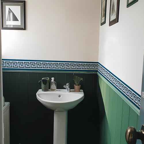 funlife Greece Pattern Peel and Stick Wall Border Stickers, Self Adhesive Skirting Wall Waist Line Decal for Bathroom Wall Vanity Mirror, 78.74"X3.93" Brushed Blue 1 Roll