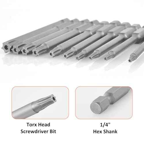 11 Piece Torx Head Screwdriver Bit Set - 1/4 Inch Hex Shank T6 T7 T8 T9 T10 T15 T20 T25 T27 T30 T40 Torx Head Screwdriver Drill Set,S2 Steel 3 Inch Long Drill Bits