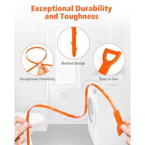 Drain Clog Remover, 25-Inch Drain Hair Removal Tool, Drain Hair Remover Plumbing Snake, Drain Cleaner Hair Clog Remover, Shower Drain Hair Catcher, Easy & Quik to Use on Most Drains - 6 Pack