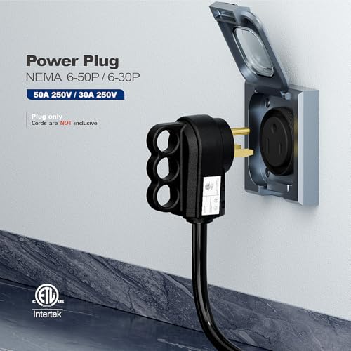 2-in-1 NEMA 6-30P/6-50P Welders Plug 30A/50A 250V ETL Rewirable Male Power Cord