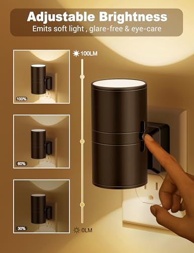 JandCase Dimmable Night Light Plug-in Wall, Warm 3000K, Black - Dusk to Dawn