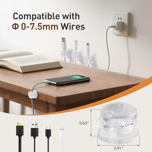 AGPTEK 8 Pack Magnetic Cable Clips Clear Rotatable Cord Holders for Cables