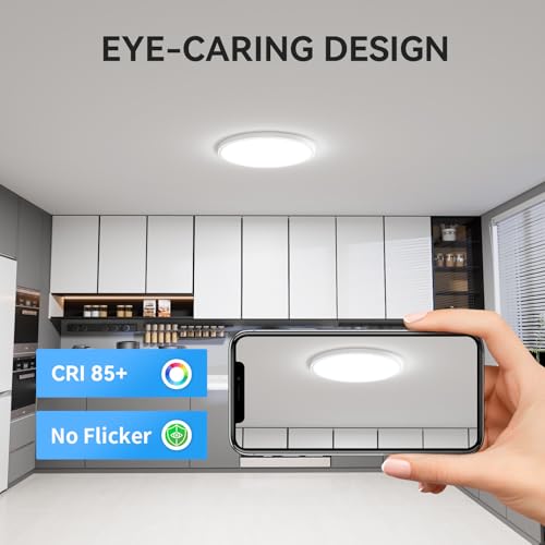 WKONCLDY 6 Pack 12-Inch White LED Flush Mount Ceiling Lights 3200lm, Daylight 5000K, Slim Design for Bedroom, Living Room, Garage