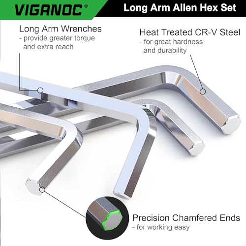 Allen Hex Key Set, 9-Piece, L-Shape, Chrome Vanadium Steel, 1.5-10 mm