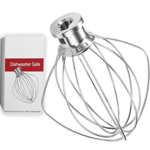 NewlyArt K45WW Stainless Steel 6 Wire Whip for KitchenAid 4.5-5 Qt Tilt-Head Mixers (Stainless Steel)