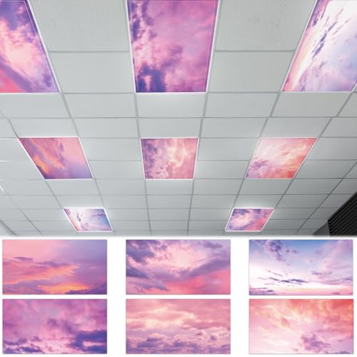 Wiooffen Sunset Fluorescent Light Covers - 6 Pack with Magnets for Classroom & Ceiling Lighting