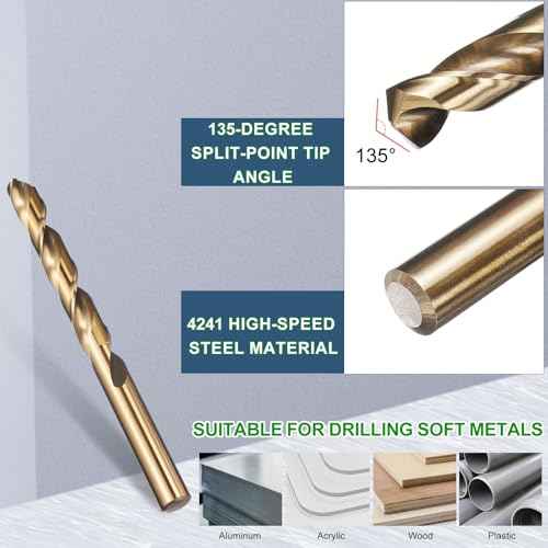 METALLIXITY Drill Bit (7/16") 2Pcs, 4241 High-Speed Steel Straight Shank Gold Finish 135¡Æ for Wood Plastic Iron Copper Aluminum Low Soft Metal