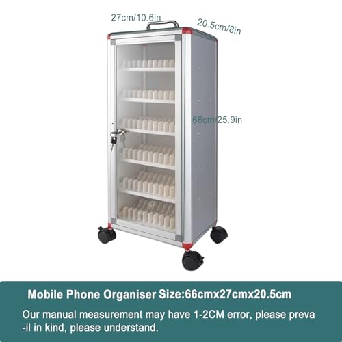 72 Slots Cell Phone Locker Cabinet with Wheels, Aluminum Alloy Storage Box for Classroom & Office