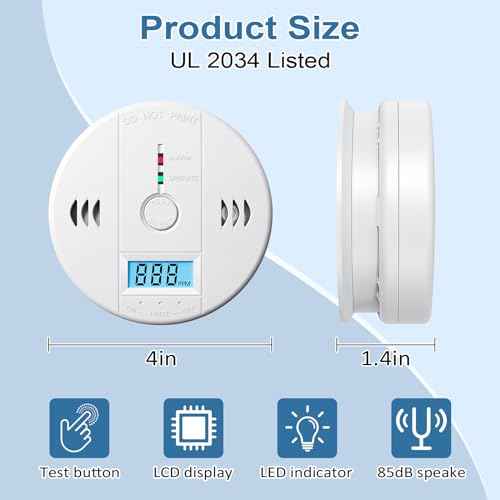 1 Pack Carbon Monoxide Detectors Battery Powered, Carbon Monoxide Alarm with LED Digital Display, CO Alarm with Human Alarm Sounds and Test Button for Home Kitchen Restaurant Hotel Office