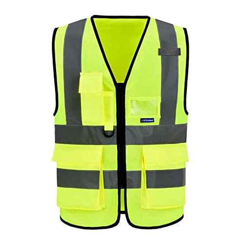 A-SAFETY Enhanced Visibility Safety Vest, Hi Viz 2 Band And Braces Waistcoat safe for Motorcycle, Running/Jogging, Bike/Bicycle Riding Outdoor Activities, Yellow