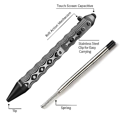 Cool Hand 4.5'' Bolt Action Pens, EDC Ballpoint Ink Refillable, Stylus for Touch Screen, Ergonomic Grip, Hold in Texture with Finger Grooves