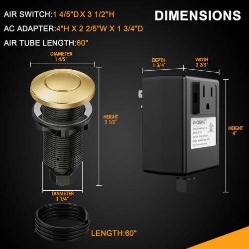 UHOUSING Brushed Gold Garbage Disposal Air Switch Kit | Sink Top Push Button for InSinkErator & Waste King