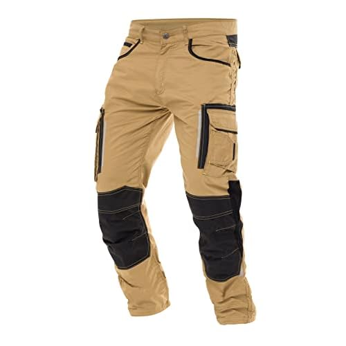 FASHIO FF Mens Construction Pants Utility Work Heavy Duty Workwear Trousers Carpenter Knee Reinforcement Cordura Safety Pants