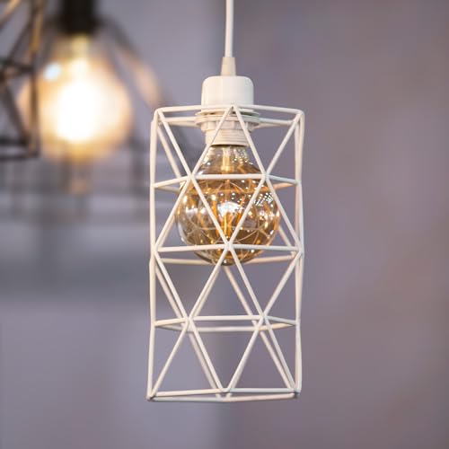 White 16Ft Pendant Light Kit with On/Off Switch - UL Approved, E26/E27 Socket, Includes Rings & Hooks