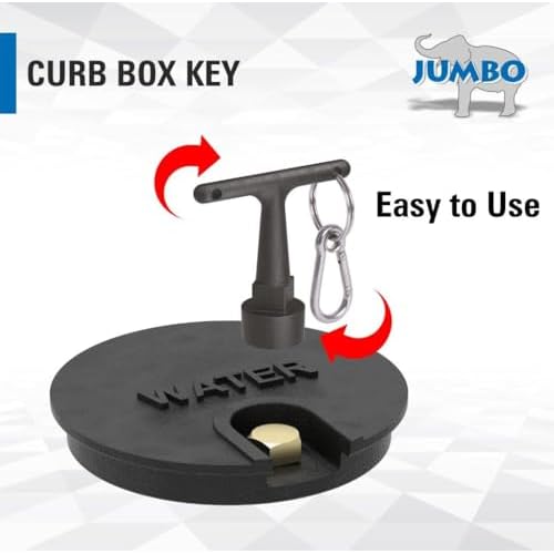 JUMBO Curb Box Key Wrench, Water Valve Shut Off Tool, T-Handle Pentagon Socket with Anti-Loss Keychain