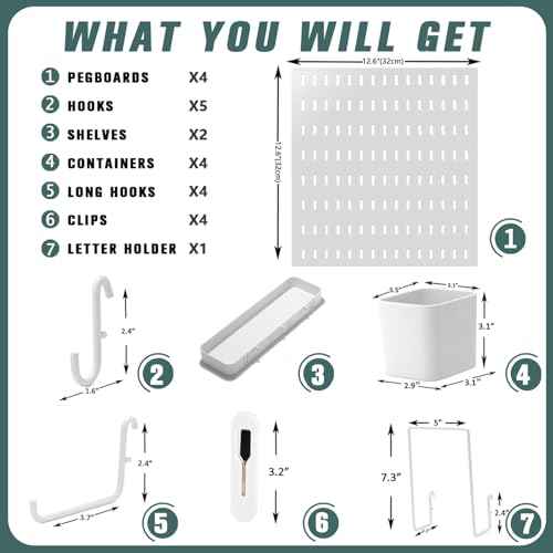 Pegboard Combination Kit, 25.2" x 25.2" Wall Mounted Storage Set with 4 Pegboards & 20 Accessories Hanging, Peg Boards Organizer