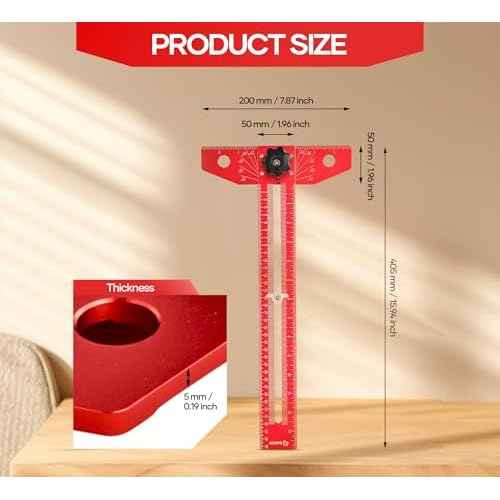 Saker Woodworking Scriber Marking Line Ruler, Adjustable Aluminum Alloy Sliding T-Square Ruler,Precision Line Drawing aid Ruler with Angle Adjustment Scale