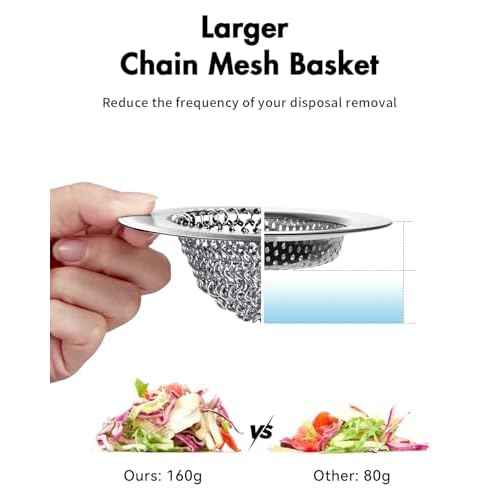 Revolutionary Kitchen Sink Drain Strainer/Patented Reversible Chain Mesh, Effortless Cleaning & Debris Catcher, Large Capacity, No Clog, 304 Stainless Steel & Rust-Proof/Handmade