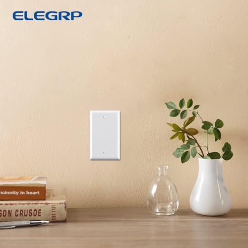ELEGRP 5 Pack White 1-Gang Blank Wall Plates, Unbreakable Thermoplastic, Standard Size