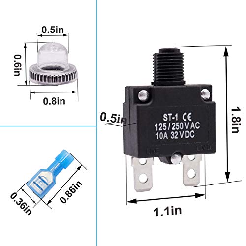 10A Circuit Breaker Push Button Reset Waterproof Overload Protector Switch