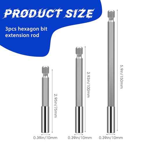 3PCS Magnetic Drill Bit Extension Holder, 1/4" Hex Shank Magnetic Screwdriver Holder S2 Steel Magnetics Screwdriver Extension, 3, 4, 6-Inch Extensions for Automotive Maintenance DIY Repair Work