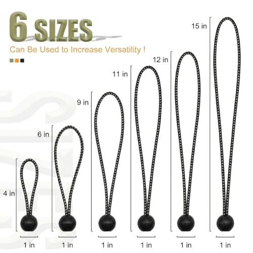 Aegero 30 Pack Heavy Duty 6-Inch Ball Bungee Cords Black/White for Camping and Utility