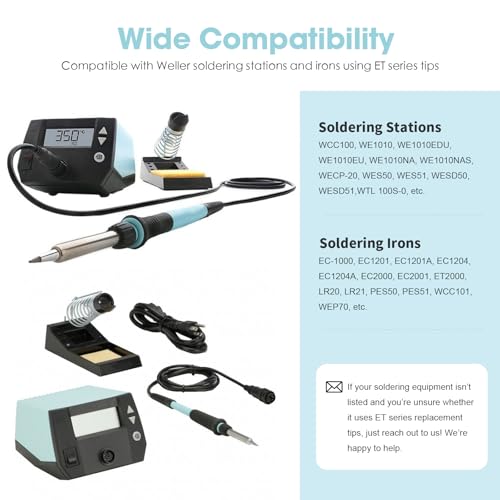 HANGLIFE ET Soldering Iron Tips with Tips Holder for Weller WE1010NA WES51/50 WESD51 WCC101 PES51/50 WEP70 LR21 and More Soldering Stations/Irons ? Replacement Solder Tips for Weller Welding Equipment