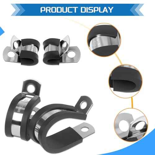 7Sizes 304 Stainless Steel Cable Clamps Assortment Kit 1/4" 5/16" 3/8" 1/2" 5/8" 3/4" 1" Cushion Cable Clamp Rubber Coated Wire Clip Pipe Clamp