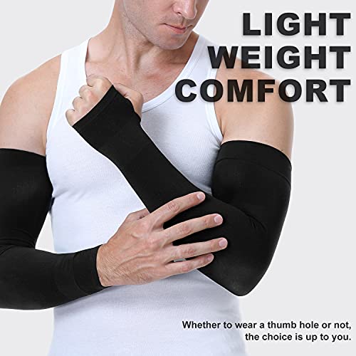 Newbyinn UV Sun Protection Arm Sleeves with Thumb Hole for Men Women Youth, Cooling Sleeve to Cover Tattoo, Mid-Compression