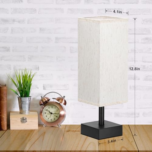 Aooshine Small Bedside Table Lamp with Cream Fabric Shade - Black Base, 12.8in, Modern Nightstand Lighting