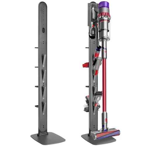 Haturi Premium Vacuum Stand for Dyson Gen5 V15 V12 V11 V10 V8 V7 V6, Metal Attachment Holder with 4 Hooks & 4 Shelves, Hidden Cord Design, Space-Saving Storage Organizer for Dyson Cordless Vacuums