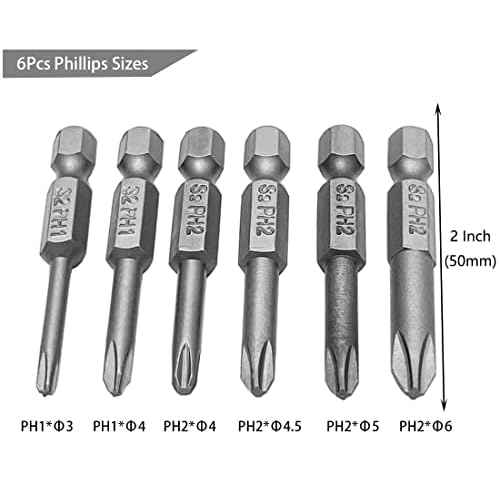 10Pcs Magnetic Screwdriver Bit Sets 1/4 Inch Hex Shank Flat Slotted + Phillips Cross Head Screw Driver S2 Steel Drive Drill Bits for Electric Screwdrivers (2 inch/50mm Length)