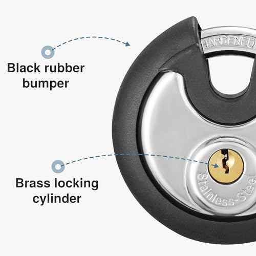 Puroma Keyed Padlock, Stainless Steel Discus Locker Lock Heavy Duty Locks with 3 Keys, Waterproof Gate Storage Unit Lock with Rubber Bumper for Warehouse, Gym Storage Locker, and Outdoors (1 Pack)