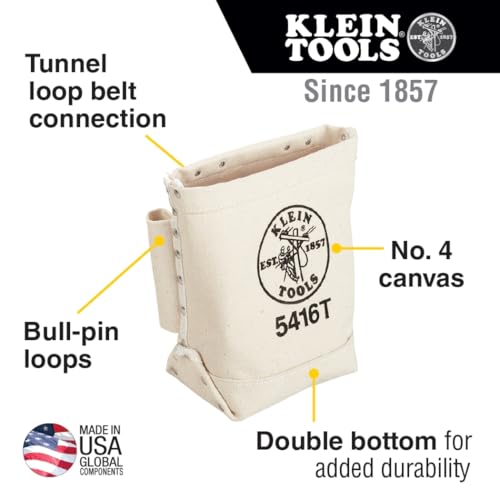Klein Tools 5416T Tool Bag, Bull-Pin and Bolt Pouch, No. 4 Canvas with Tunnel Connection, 5 x 10 x 9-Inch