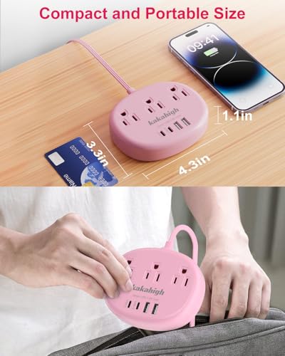 Pink 5FT Extension Cord with USB C Power Strip - Kawaii Style