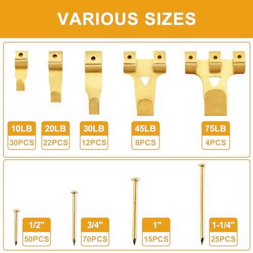 Gold 303-Piece Heavy Duty Picture Hanging Kit with Hooks Nails & Wire