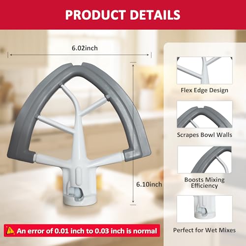 YIFOCUS Flex Edge Beater for KitchenAid 4.5-5 Qt Tilt-Head Mixers, Gray