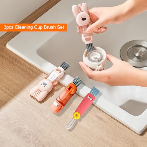 4 in 1 Cup Lid Cleaning Brush, 3 in 1 Bottle Brush, Cup Crevice Cleaning Tools, Easy to Clean and Storage, ABS+Silicone Cup Lid Gap Cleaner, Portable Multifunctional Bottle Cleaning Brush (3Pcs)