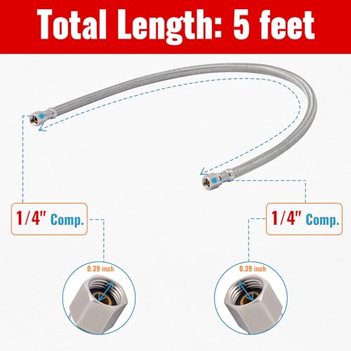 SUNGATOR 5 FT Refrigerator Water Line, 1/4" Comp x Ice Maker Hose